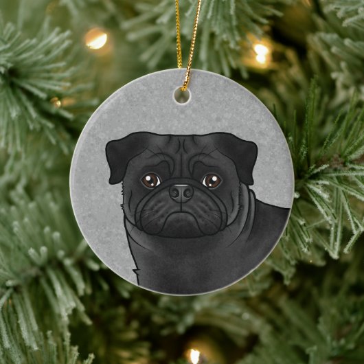 Zwart Pug Mops Hondenras Design Schattige Hondenko Keramisch Ornament (Boom)