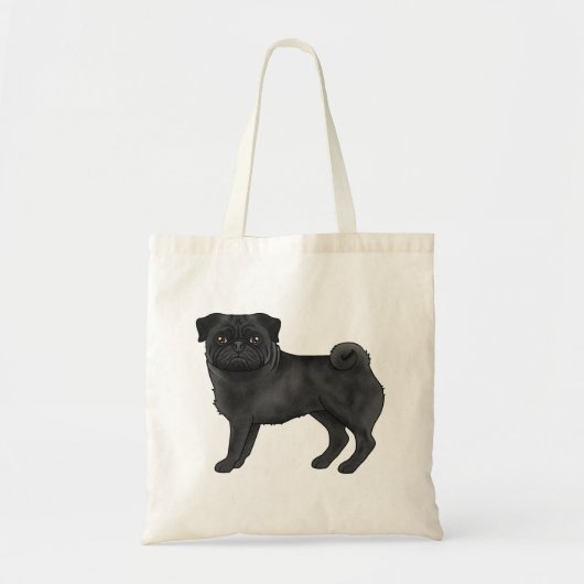 Zwart Pug Mops Hondenras Design Schattigee Illustr Tote Bag (Voorkant)