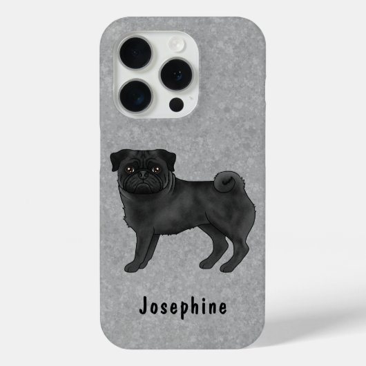 Zwart Pug Mops Hondenras illustratie met een naam Case-Mate iPhone Case (Achterkant)