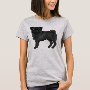 Zwart Pug Mops Hondenras Schattigee Cartoon Illust T-shirt