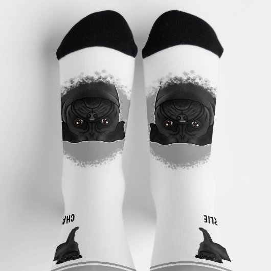 Zwart Pug mopshond ras ontwerp met aangepaste naam Sokken (Top)