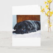 Zwart Pug Puppy Kaart (Gele Bloem)