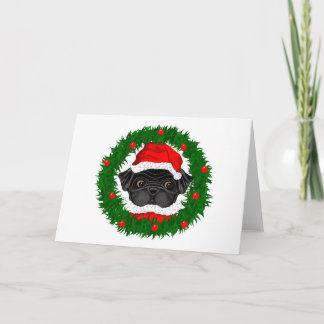 Zwart Pug Santa Wenskaarten Feestdagen Kaart