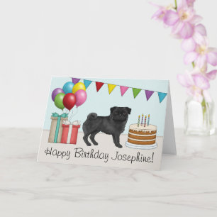 Zwart Pug Schattige Cartoon Dog Kleurrijke Happy B Kaart