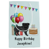 Zwart Pug Schattige Cartoon Dog Kleurrijke Happy B Medium Cadeauzakje (Voorkant)