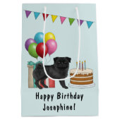 Zwart Pug Schattige Cartoon Dog Kleurrijke Happy B Medium Cadeauzakje (Achterkant)
