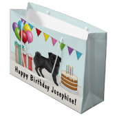 Zwart Pug Schattige Cartoon Dog Kleurrijke Verjaar Groot Cadeauzakje (Voorkant Gekanteld)