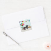 Zwart Pug Schattige Cartoon Dog Kleurrijke Verjaar Vierkante Sticker (Envelop)