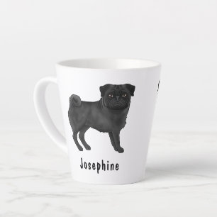 Zwart Pug Schattige Cartoon Dog Met Aangepaste Naa Latte Mok