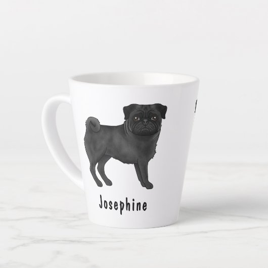 Zwart Pug Schattige Cartoon Dog Met Aangepaste Naa Latte Mok (Linkerhoek)