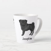 Zwart Pug Schattige Cartoon Dog Met Aangepaste Naa Latte Mok (Rechterhoek)