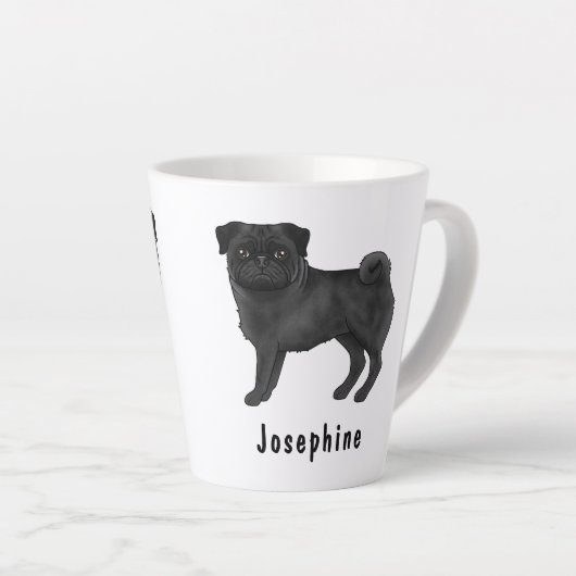 Zwart Pug Schattige Cartoon Dog Met Aangepaste Naa Latte Mok (Rechterhoek)