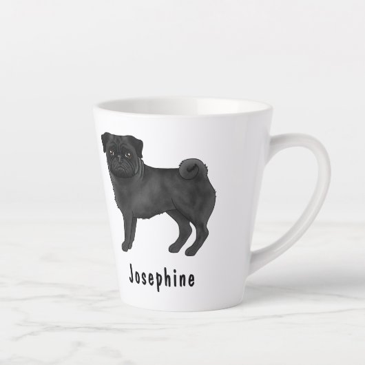 Zwart Pug Schattige Cartoon Dog Met Aangepaste Naa Latte Mok (Rechts)