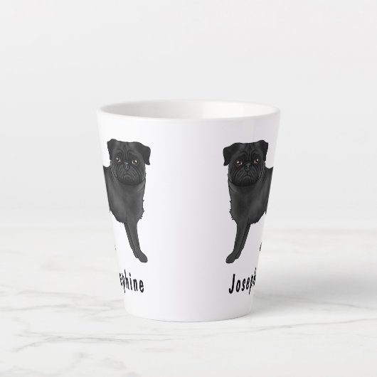 Zwart Pug Schattige Cartoon Dog Met Aangepaste Naa Latte Mok (Voorkant)