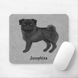 Zwart Pug Schattige Cartoon Dog Met Aangepaste Naa Muismat