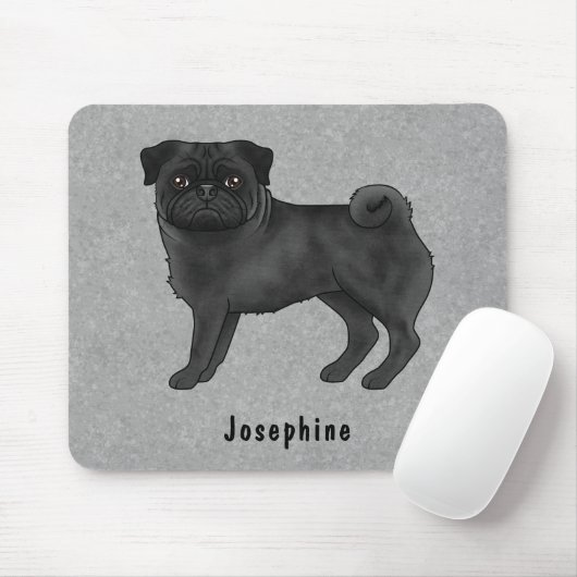 Zwart Pug Schattige Cartoon Dog Met Aangepaste Naa Muismat (Met muis)