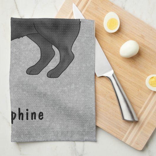 Zwart Pug Schattige Cartoon Dog Met Aangepaste Naa Theedoek (Quarter Fold)