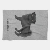 Zwart Pug Schattige Cartoon Dog Met Aangepaste Naa Theedoek (Horizontaal)