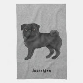 Zwart Pug Schattige Cartoon Dog Met Aangepaste Naa Theedoek (Verticaal)