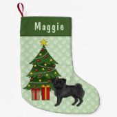 Zwart Pug Schattige Cartoon Dog Met Een Kerstboom Kleine Kerstsok (Voorkant)