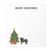 Zwart Pug Schattige Cartoon Dog Met Een Kerstboom Notitieblok (Voorkant)