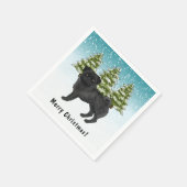 Zwart Pug Schattige Cartoon Dog Snowy Winter Fores Servet (Hoek)