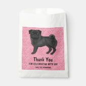 Zwart Pug Schattige Mops On Pink Hearts Dank u Bedankzakje (Voorkant)