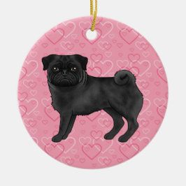 Zwart Pug Schattige Mops Op Roze Harten Pet Memori Keramisch Ornament