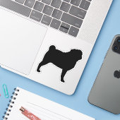 Zwart Pug Silhouet Hondenras Vinyl Sticker (Laptop met iPhone)