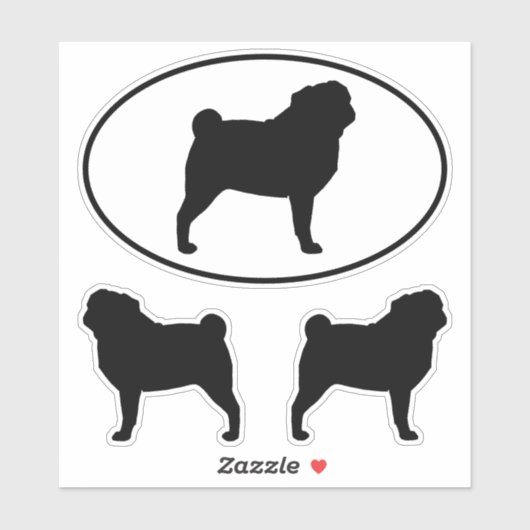 Zwart Pug Silhouetten Dog Vinyl Sticker Set (Vel)