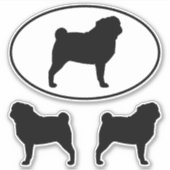 Zwart Pug Silhouetten Dog Vinyl Sticker Set (Voorkant)