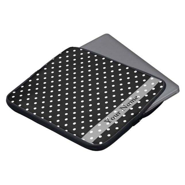 Zwart puntpuntpatroon laptop sleeve (Voorkant top)
