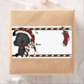 Zwart Puppy en Kerstmis Kous Gift Label (Insitu)