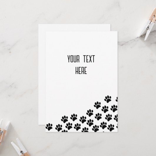 Zwart Puppy Paw Prints met aangepaste tekst Kaart (Voorkant / Achterkant in situ)