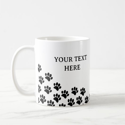 Zwart Puppy Paw Prints met aangepaste tekst Koffiemok (Links)