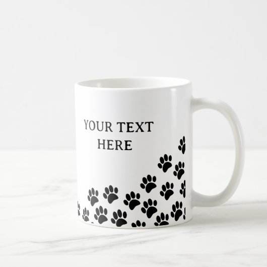 Zwart Puppy Paw Prints met aangepaste tekst Koffiemok (Rechts)
