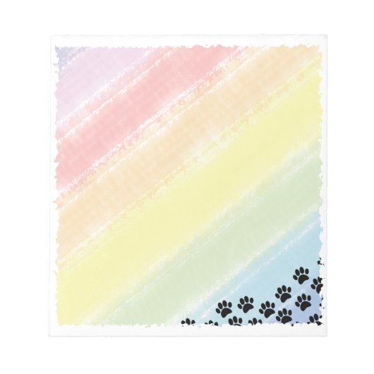 Zwart Puppy Paw Prints Pastel Regenboog Waterverf Notitieblok (Voorkant)