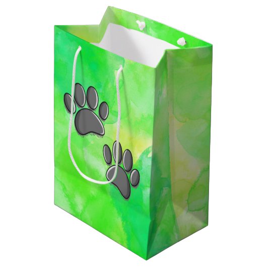 Zwart Puppy Paw Prints Waterverf Medium Cadeauzakje (Voorkant Gekanteld)