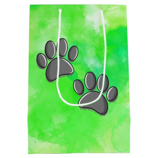 Zwart Puppy Paw Prints Waterverf Medium Cadeauzakje (Achterkant)