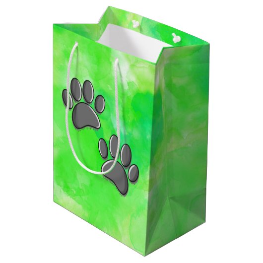 Zwart Puppy Paw Prints Waterverf Medium Cadeauzakje (Achterkant Gekanteld)