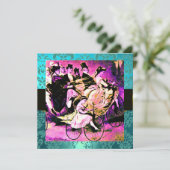 ZWART PURPER BLAUW FICTS TROUWEN DAMAST MONOGRAM KAART (Staand voorkant)