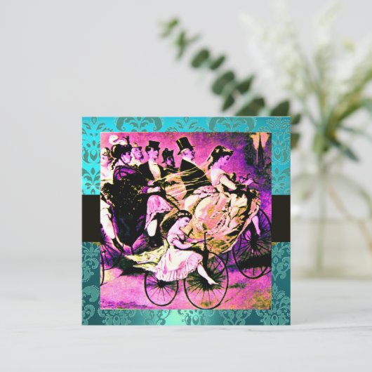 ZWART PURPER BLAUW FICTS TROUWEN DAMAST MONOGRAM KAART (Staand voorkant)