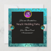 ZWART PURPER BLAUW FICTS TROUWEN DAMAST MONOGRAM KAART (Achterkant)