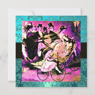 ZWART PURPER BLUWEN FIETS HUWELIJK DAMAST MONOGRAM KAART