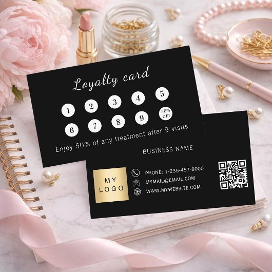 Zwart qr-code bedrijfslogo klantenkaartje