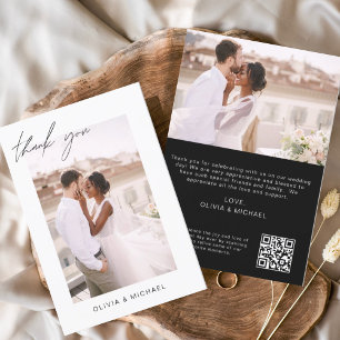Zwart QR Code Bruiloft Dank u Fotokaart