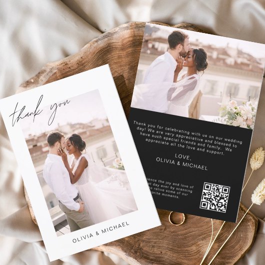 Zwart QR Code Bruiloft Dank u Fotokaart