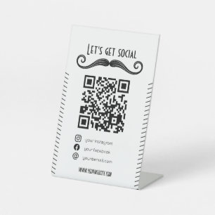 Zwart QR code kapperszaak scan me social media Reclamebord Met Voetstuk