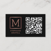 Zwart QR Code Logo Monogram Roos Goud Visitekaartje (Voorkant)