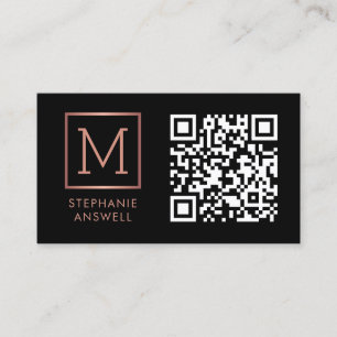 Zwart QR Code Logo Monogram Roos Goud Visitekaartje